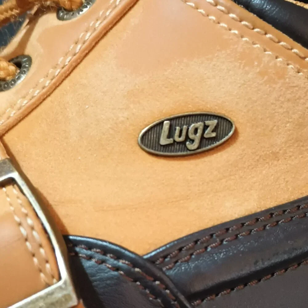 Lugz Avalanche Strap Ankle Boots 12 Kids Tan Black Faux Leather Buckle Lace Up